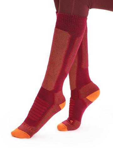 Cherry / Flash Women's Icebreaker Merino Ski+ Medium Over the Calf Socks | USA 1419QMAZ